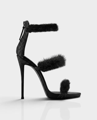 BERTHA Faux Fur Triple-Strap Stiletto Heels
