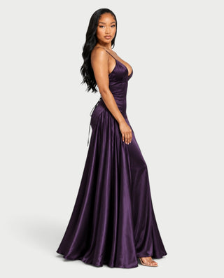 EMMELINE Plunging V-Neck Satin A-Line Maxi Dress