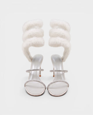 VELIRA Rhinestone Faux Fur Wrap Stiletto Heels