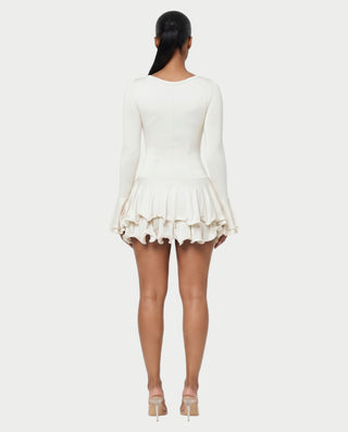 NADIA V-Neck Asymmetric Long Sleeve Ruffle Mini Dress