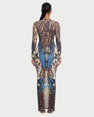 MARFINA Buckle Long-Sleeved Bodycon Maxi Dress