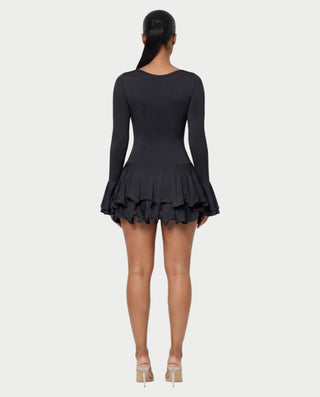 NADIA V-Neck Asymmetric Long Sleeve Ruffle Mini Dress