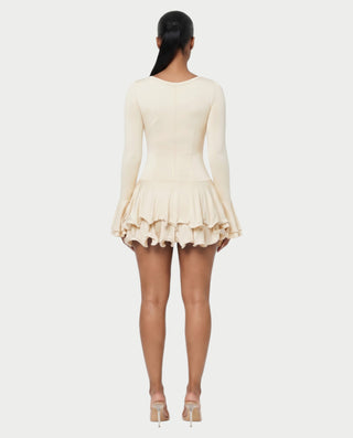 NADIA V-Neck Asymmetric Long Sleeve Ruffle Mini Dress