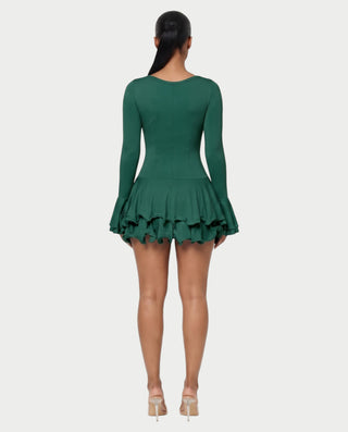 NADIA V-Neck Asymmetric Long Sleeve Ruffle Mini Dress