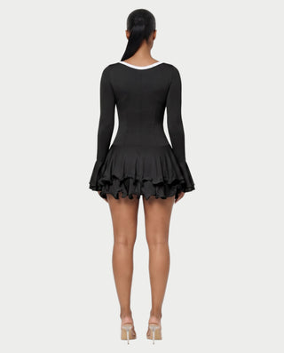 NADIA V-Neck Asymmetric Long Sleeve Ruffle Mini Dress