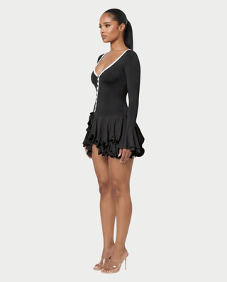 NADIA V-Neck Asymmetric Long Sleeve Ruffle Mini Dress
