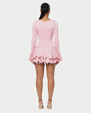 NADIA V-Neck Asymmetric Long Sleeve Ruffle Mini Dress
