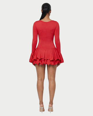 NADIA V-Neck Asymmetric Long Sleeve Ruffle Mini Dress