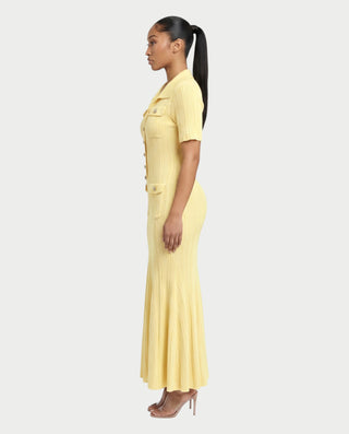TINLEY Collared Button-Front Ribbed Knit Pocket Maxi Dress