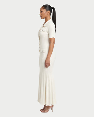 TINLEY Collared Button-Front Ribbed Knit Pocket Maxi Dress