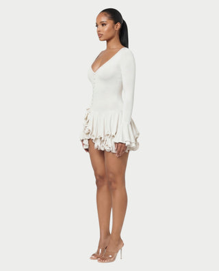 NADIA V-Neck Asymmetric Long Sleeve Ruffle Mini Dress