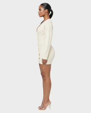 AUSTINA Deep V-Neck Button-Front Long Sleeve Mini Dress