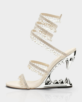 ALFEA Crystal Fringe Multi-Strap Sculpted Fang Heels