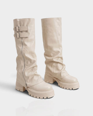 MAKEYLA Double Buckle Side-Zip Knee-High Boots