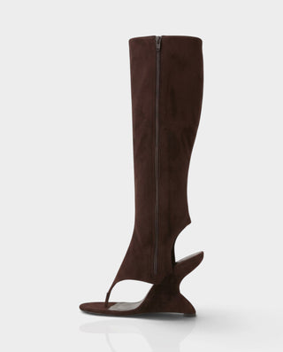 ADDILYN Knee-High Thong Toe Sculpted Wedge Heel Boots