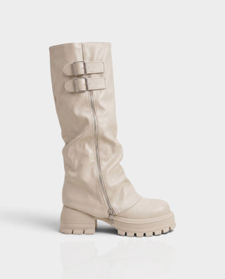 MAKEYLA Double Buckle Side-Zip Knee-High Boots