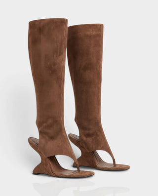 ADDILYN Knee-High Thong Toe Sculpted Wedge Heel Boots