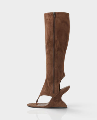 ADDILYN Knee-High Thong Toe Sculpted Wedge Heel Boots