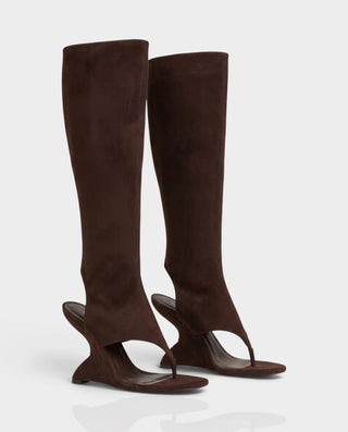 ADDILYN Knee-High Thong Toe Sculpted Wedge Heel Boots