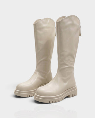 EMRYN Curved Top Knee-High Lug Sole Boots