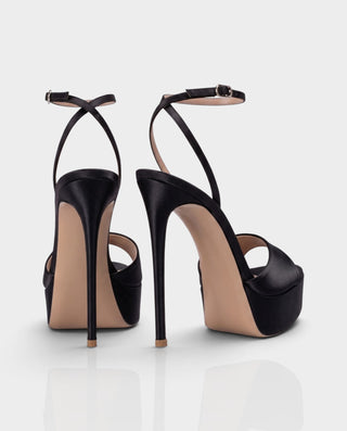 MORGA Satin Ankle-Strap Platform Stiletto Heels