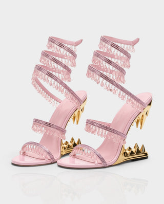 ALFEA Crystal Fringe Multi-Strap Sculpted Fang Heels