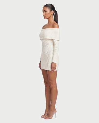COLLIER Fold-Over Bardot Neck Knit Mini Dress
