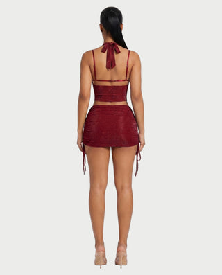 LAVANYA Shimmer Halter Three-Piece Skirt Set