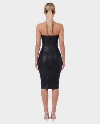 CATLYN Strapless Bustier Corset Metallic Bodycon Midi Dress