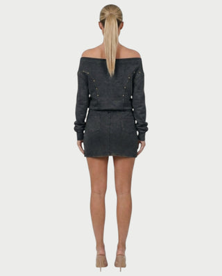 GWENY Retro Long-sleeved Studded Jacket & Skirt Set