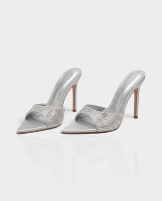 VALERYA Crystal Embellished Pointed-Toe High Heel Mule Sandals
