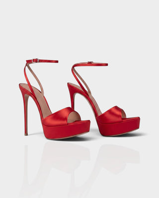 MORGA Satin Ankle-Strap Platform Stiletto Heels