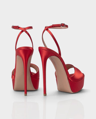 MORGA Satin Ankle-Strap Platform Stiletto Heels