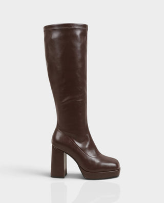 IZARA Retro Square Toe Knee-High Chunky Heel Platform Boots