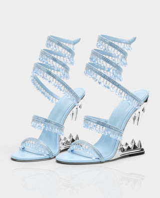 ALFEA Crystal Fringe Multi-Strap Sculpted Fang Heels