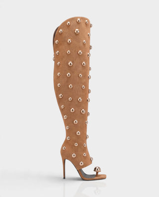 ESTELLA Studded Thong Toe Denim Thigh-High Heel Boots