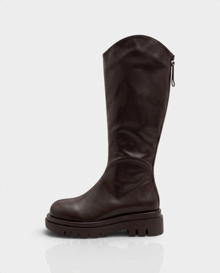 EMRYN Curved Top Knee-High Lug Sole Boots