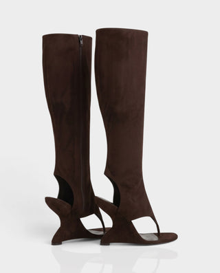 ADDILYN Knee-High Thong Toe Sculpted Wedge Heel Boots