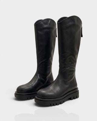 EMRYN Curved Top Knee-High Lug Sole Boots