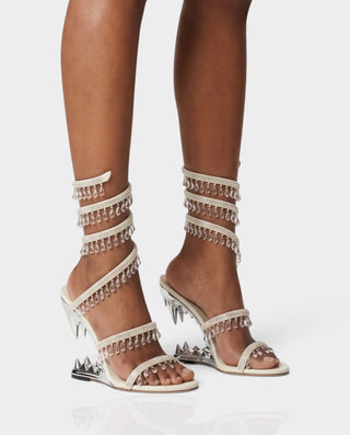 ALFEA Crystal Fringe Multi-Strap Sculpted Fang Heels