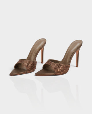 VALERYA Crystal Embellished Pointed-Toe High Heel Mule Sandals