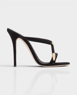 SEVARA Gold Snake Strappy Stiletto Mule Heels