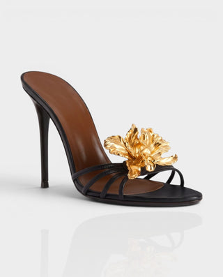 PATRICE Metallic Floral Strappy Stiletto Mule Heels