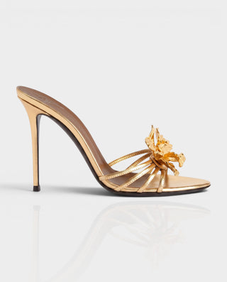 PATRICE Metallic Floral Strappy Stiletto Mule Heels