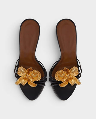 PATRICE Metallic Floral Strappy Stiletto Mule Heels