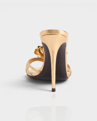 PATRICE Metallic Floral Strappy Stiletto Mule Heels