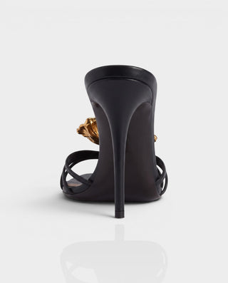 PATRICE Metallic Floral Strappy Stiletto Mule Heels