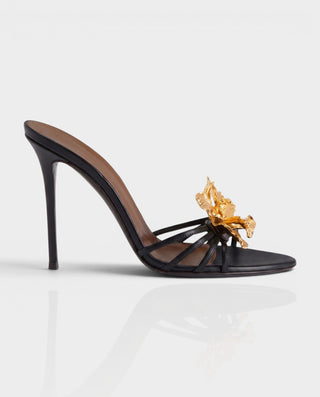PATRICE Metallic Floral Strappy Stiletto Mule Heels