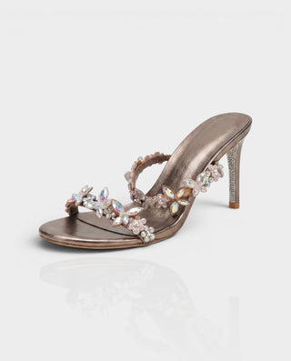 MARCY Floral Crystal Strappy Stiletto Heels
