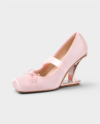 MARSIA Satin Ribbon Lace-Up Block Heel Pumps